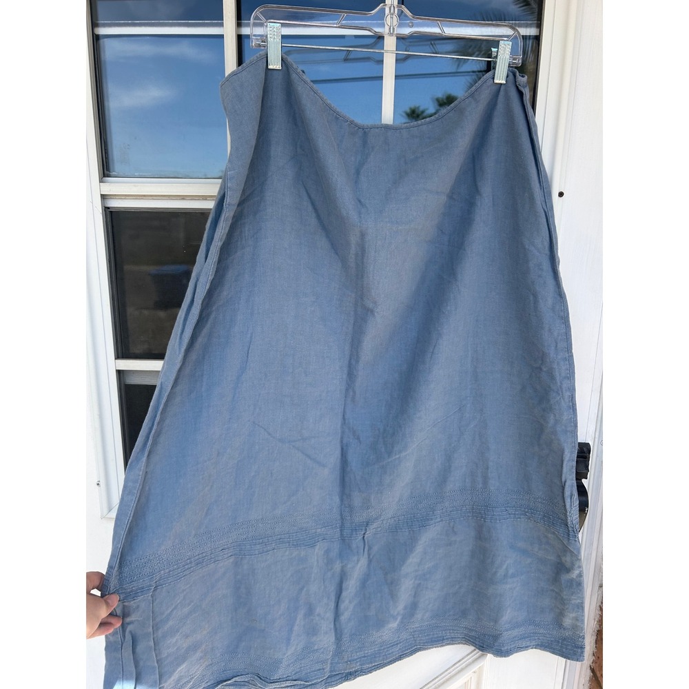 Old Navy Vintage 2003 Blue 100% Linen Pintuck Hem Midi Skirt Plus Sz 20 Cottage - Picture 4 of 9